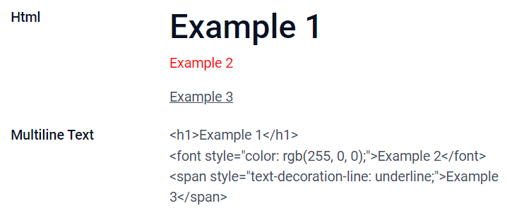 Ví dụ về các trường HTML với các vật dụng khác nhau