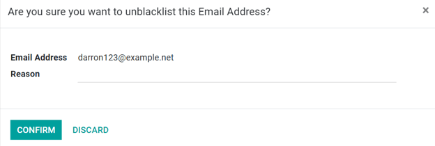 Xem cửa sổ bật lên không danh sách trong ứng dụng tiếp thị email Odoo. 